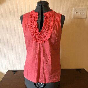 Ann Taylor LOFT Ruffled Coral Sleeveless Blouse, M